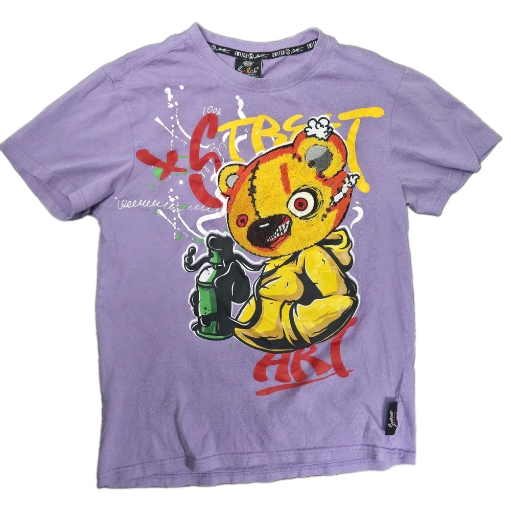 Switch Remarkable T Shirt Mens Medium Purple Graffiti Bear Street Art Urban Y2K